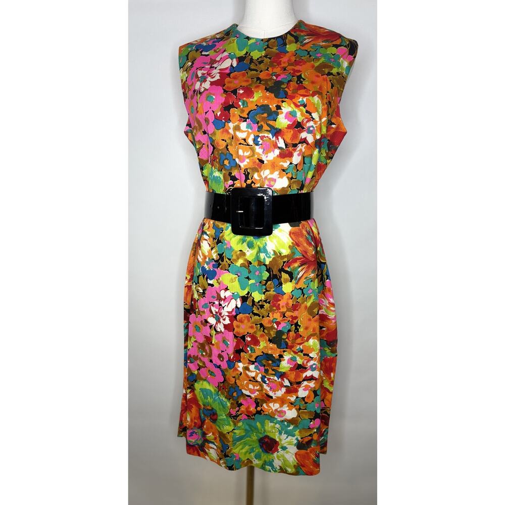 Vintage John Abbott Floral Shift Dress Multicolor Mod Sleeveless Midi Large - Picture 6 of 14